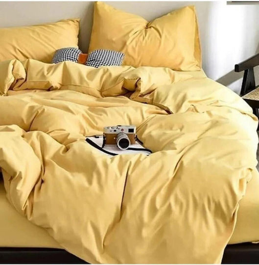 SteweHome Cotton Duvet Cover Set 200x220cm Double With 2 Pillowcases Yellow