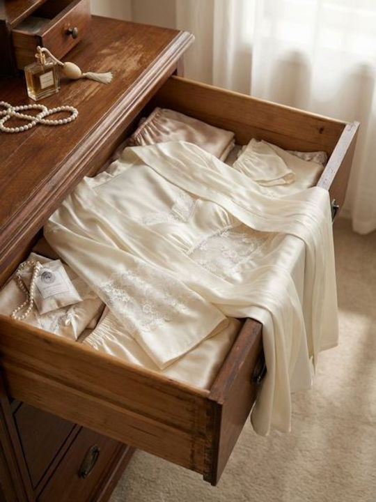 Milena by Paris Summer Bridal Women's Robe with Nightgown Ivory 003467_5379-Ivory