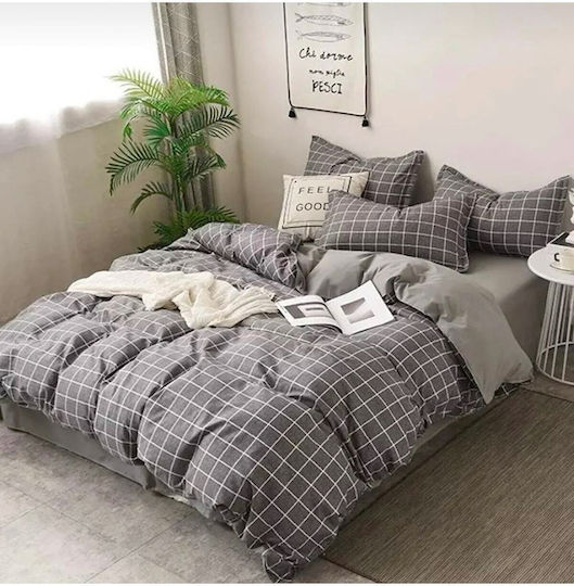 SteweHome Duvet Cover Set 200x200cm Double With 2 Pillowcases Gray