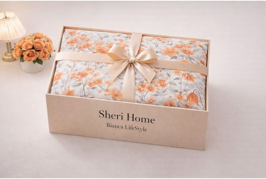 SteweHome Σετ Παπλωματοθήκη Βαμβακερή 195x230cm Ημίδιπλη με Μαξιλαροθήκη Πορτοκαλί-γκρι