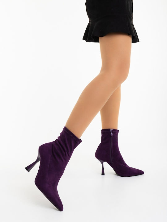 Ghete Dama Ankle Boots cu Toc Înalt Violet
