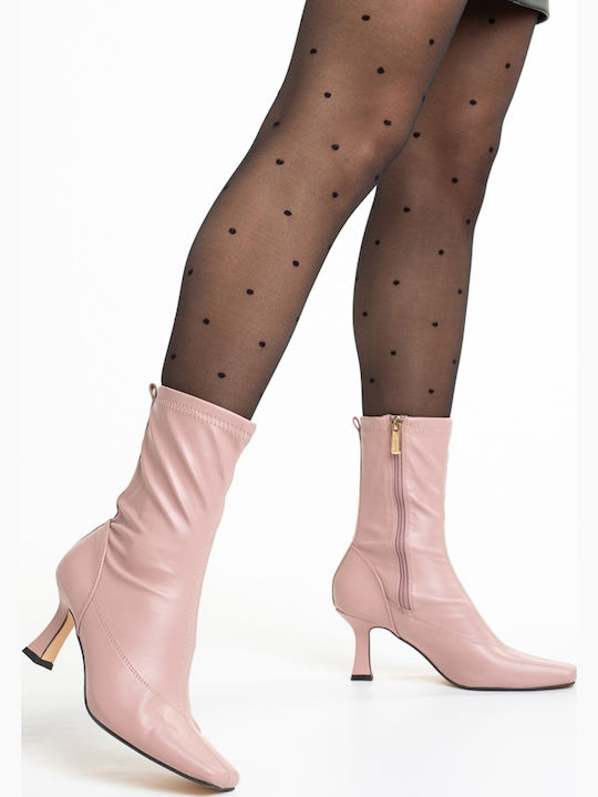 Leder Damen Stiefeletten Ankle Boots Mit Mittelhohem Absatz Rosa