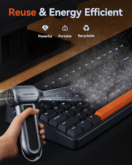 Wolfbox Mf100 Suflantă de Mână Electrică 3 Trepte de Viteză 5 Capete de Duze Incluse 150000 Rotații pe Minută la Putere Maximă Potrivită pentru Curățarea Tastaturilor Mașinilor Acasă Exterior