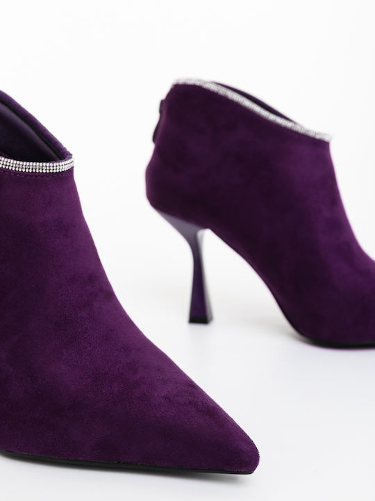 Ghete Dama Ankle Boots cu Toc Înalt Violet