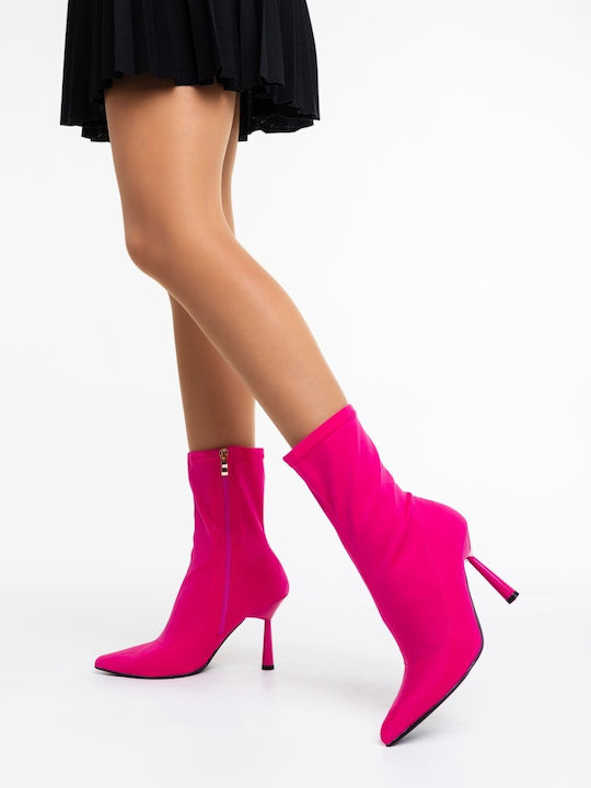 Ghete Dama Ankle Boots cu Toc Înalt Fucsia