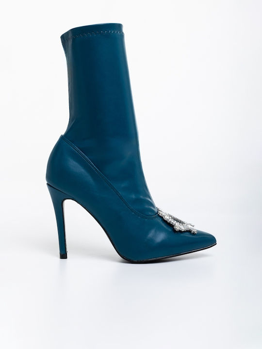 Ghete Dama Ankle Boots cu Toc Înalt Albastre