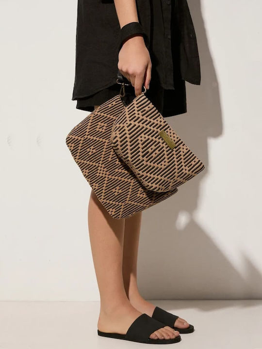 Fabric Women's Handbag Brown