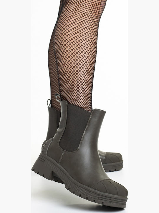 Leather Women's Ankle Boots with Platform Green