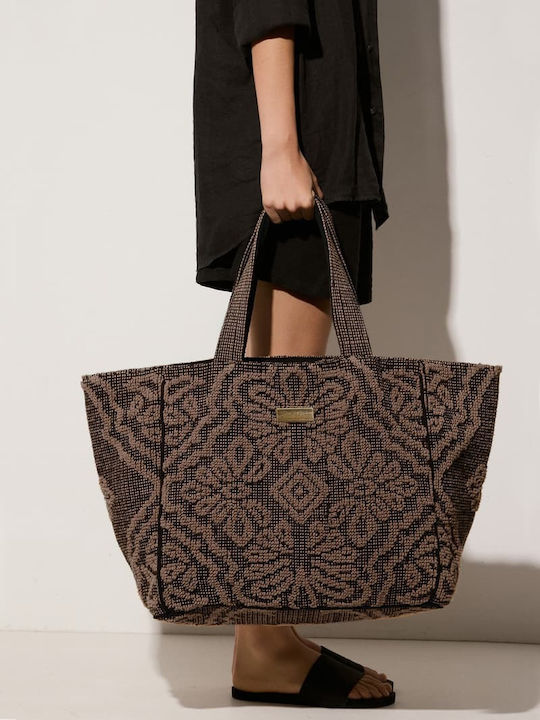 Fabric Women's Tote Handbag Brown