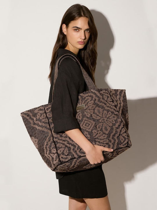 Fabric Women's Tote Handbag Brown