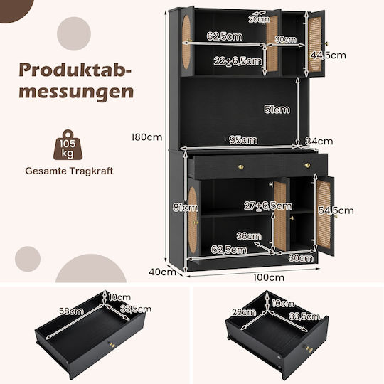 Висок Кухненски Шкаф Черен 180x40x100см
