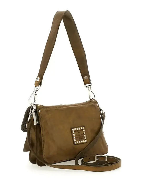 Leder Damen Schultertasche Khaki