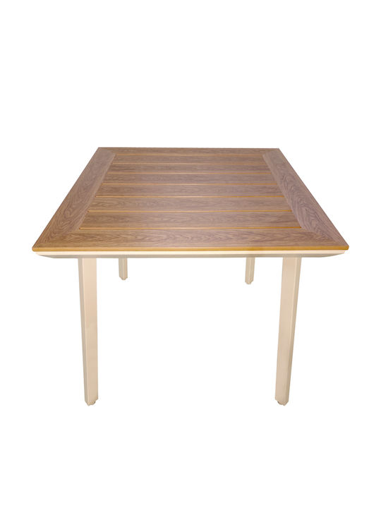 Bar Table for Small Outdoor Spaces Aluminum with Wooden Surface Synergy Cappuccino 80x80x74cm