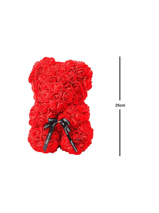 Teddy Bear Artificial Roses Box 25cm Red