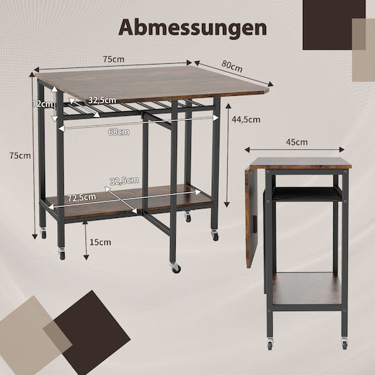 Collapsible Wooden Kitchen Table with Metal Frame Brown 75x80x75cm