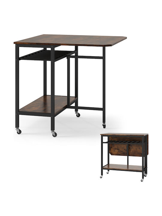 Collapsible Wooden Kitchen Table with Metal Frame Brown 75x80x75cm