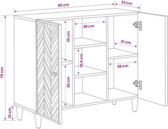 Wooden Sideboard Brown 90x33.5x75cm