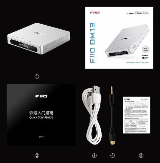 Fiio Dm13 Player Cd Portabil Bluetooth 5.1 Suport Multi-format Ieșire Duală 3.5mm/4.4mm Baterie 1000mah Argintiu