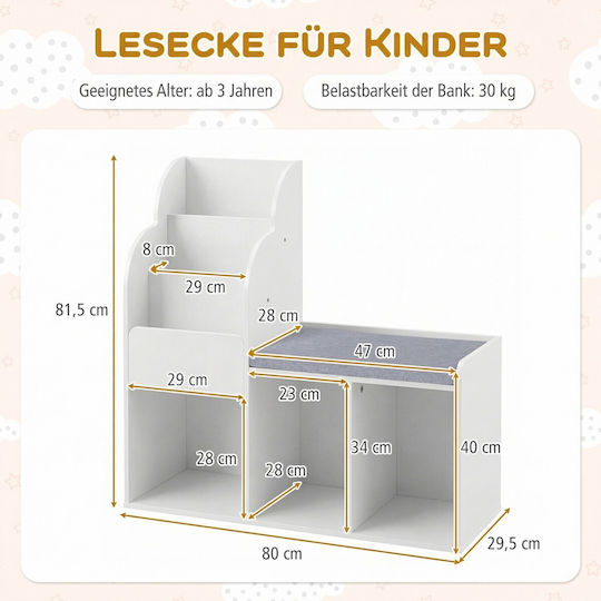 Holz Boden Bücherregal Weiß 81.5x29.5x80cm