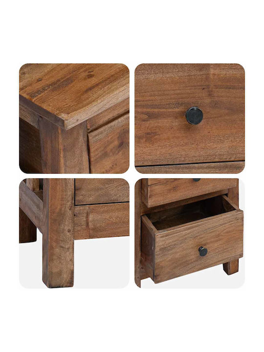 Bedside Table Made of Solid Brown Wood 40x30x51cm