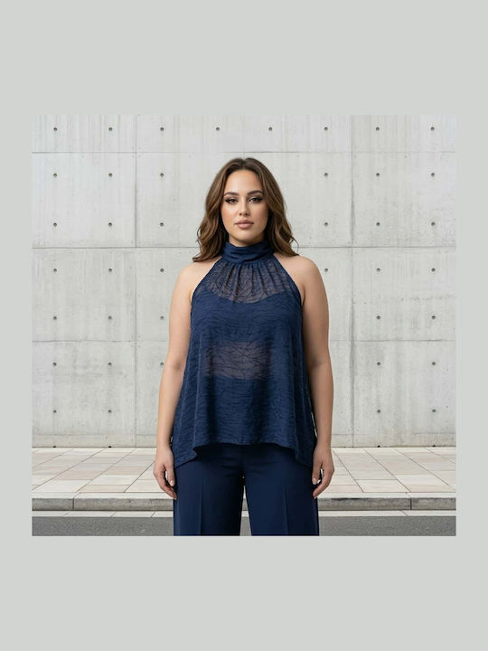 Women's Sleeveless Top with Tie at the Neck Blue
