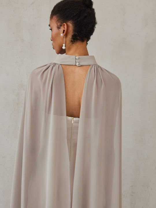 Midi Βραδινό Φόρεμα Strapless Γκρεζ