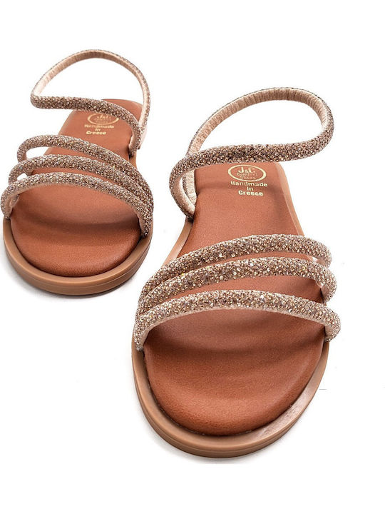 Leather Women's Flat Sandals Gold