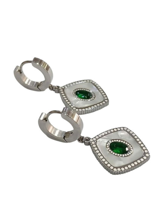 Kalliopi Silver Обици Висящи от Стомана с Камъни Зелени Kalliopi Silver Обици Висящи от Стомана с Камъни Зелени