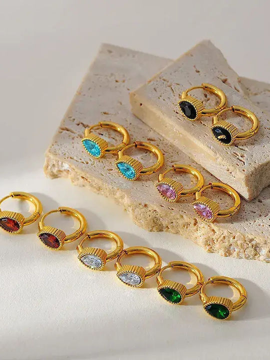 Single Steel Hoop Earrings Gold Plated Light Blue