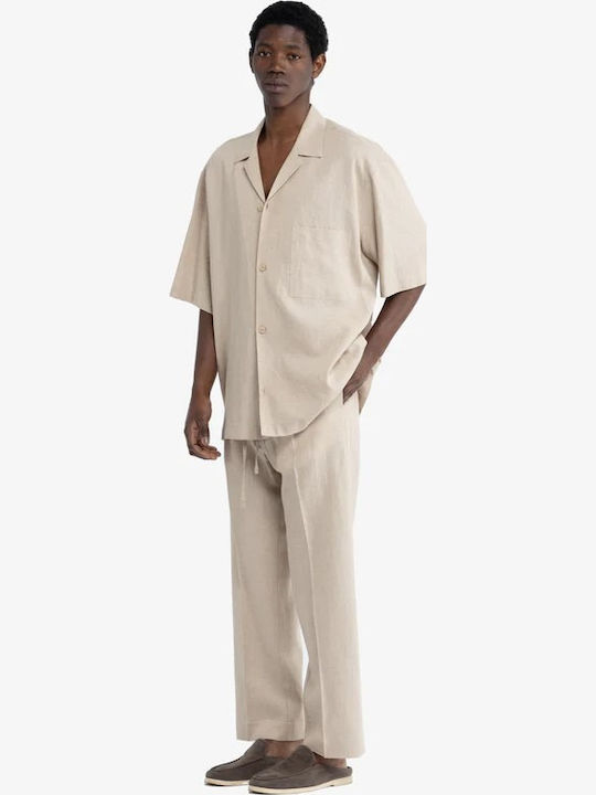 Short Sleeve Linen Shirt Beige