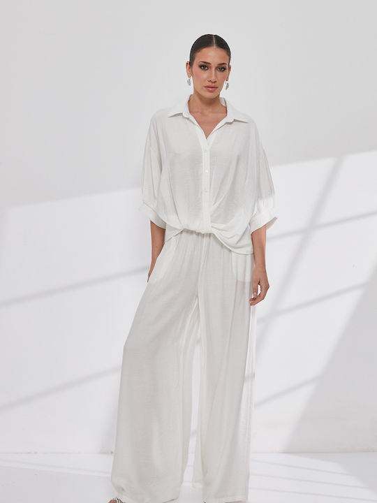 Women's Cream Set with High Rise Trousers