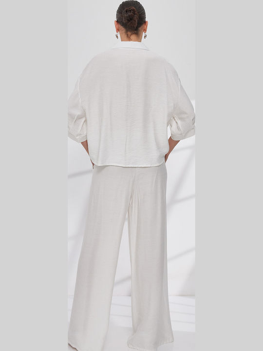 Women's Cream Set with High Rise Trousers