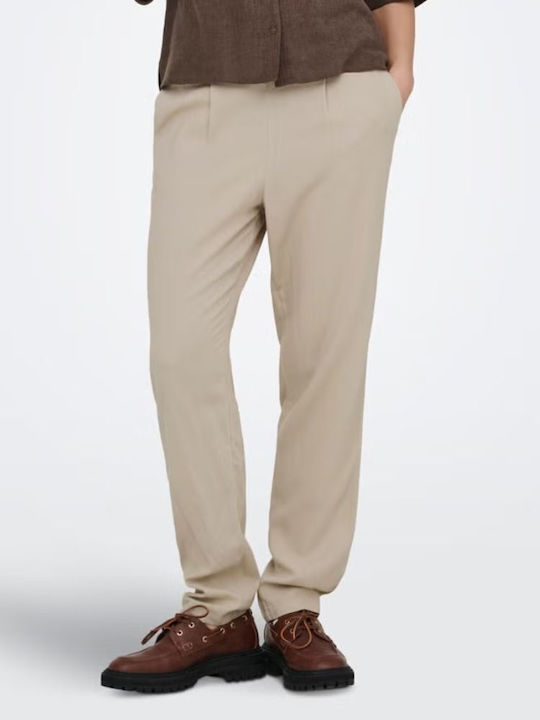 Γυναικείο Λινό Παντελόνι σε Loose Εφαρμογή Oxford Tan