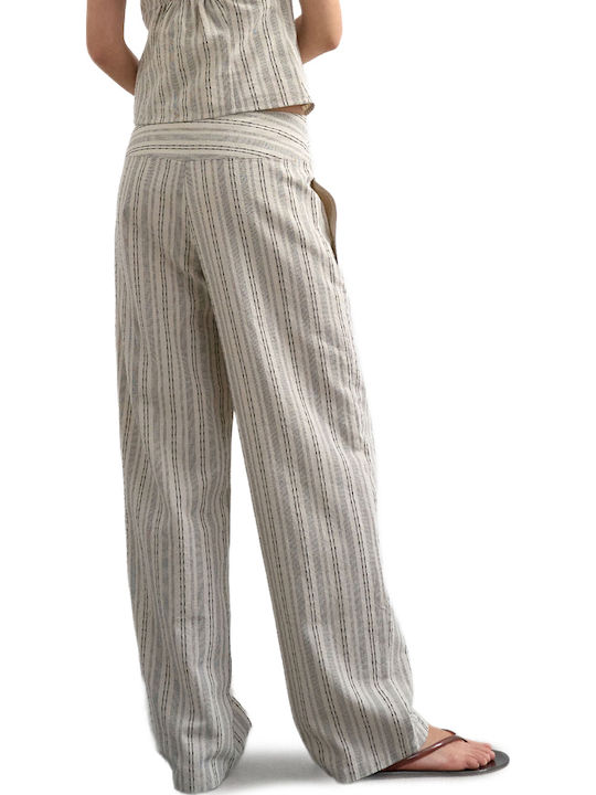 Topshop Women's Fabric Trousers Straight Striped Black-Beige Topshop Women's Fabric Trousers Straight Striped Black-Beige