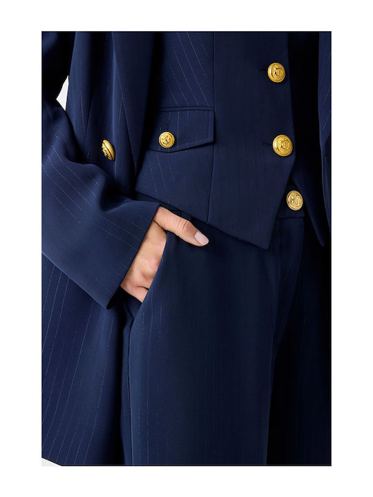 Pantaloni Dama Din Țesătură Croială Dreaptă Albaștri