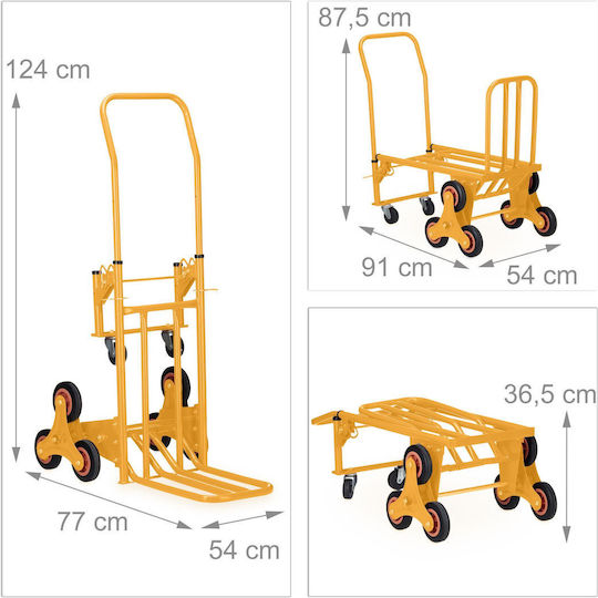 Relaxdays Hand Truck Climbing Stairs Yellow Yellow Black Silver 124x77x54 Cm