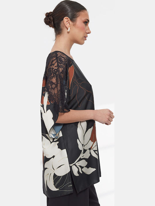 Long Sleeve Women's Denim Shirt Black Floral