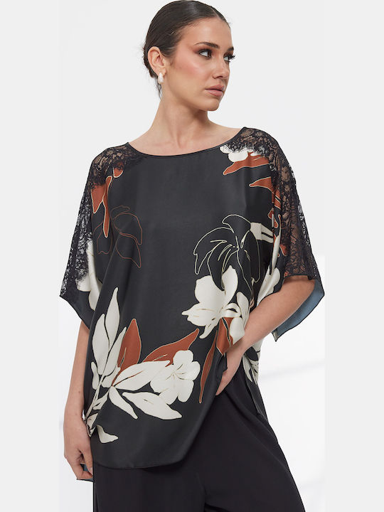 Long Sleeve Women's Denim Shirt Black Floral