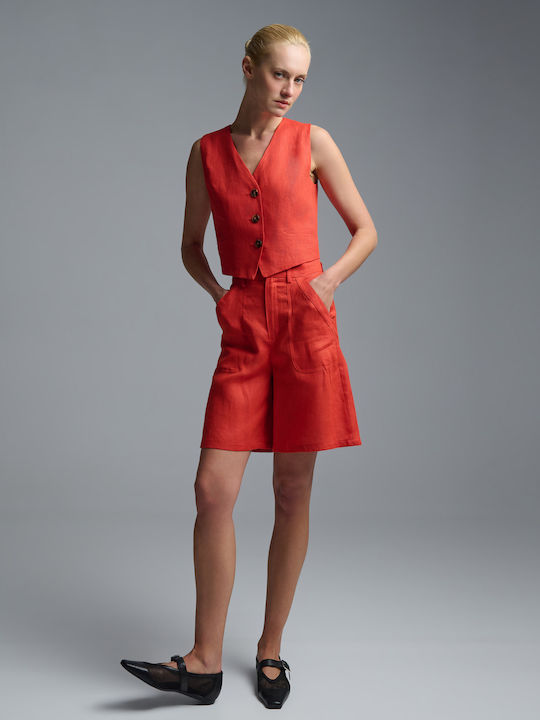 Damen Bermudas Leinen Orange