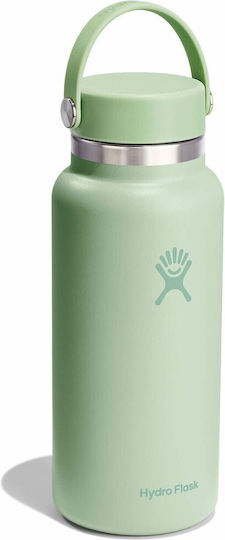 Hydro Flask Wide Flex Thermos Bottle Stainless Steel 946ml Aloe With Straw