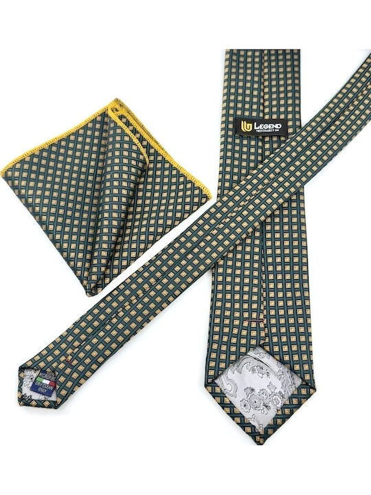 Legend Accessories Set Herren Krawatte Seide mit Mustern in Grün Farbe