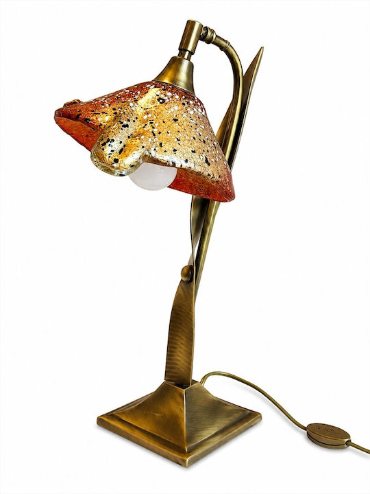 La Belle Maison Glass Vintage Table Lamp for E14 Socket with Red Shade and Bronze Base D2038