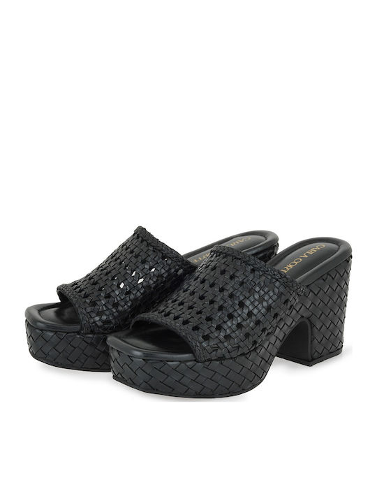 Leather Mules With High Heel In Black Colour