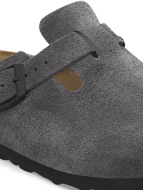 Birkenstock Γυναικεία Δερμάτινα Σαμπό Γκρι