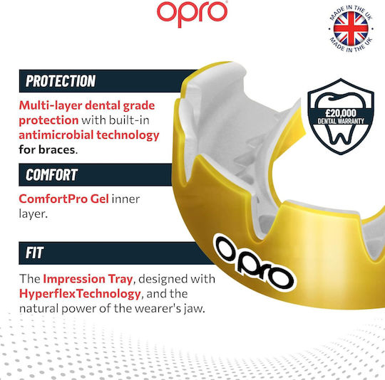 Mouth Guard Opro Instant Custom-Fit Braces Adults Gold White