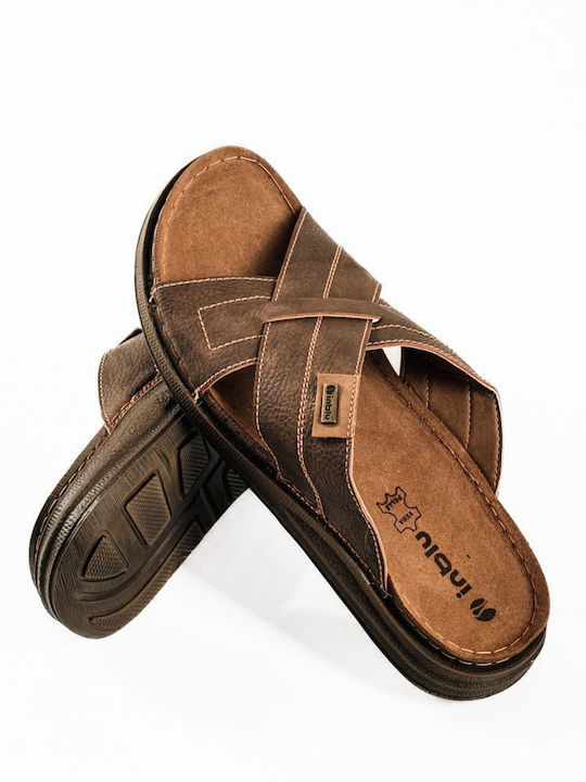 Leather Men's Sandals In Brown Color