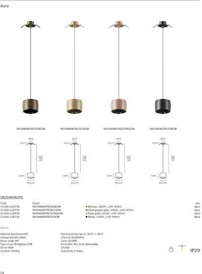 VK Lighting Lumini Suspendate Auriu LED Cu Lumină Alb Cald