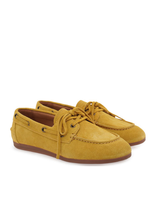 Δερμάτινα Γυναικεία Boat Shoes σε Κίτρινο Χρώμα