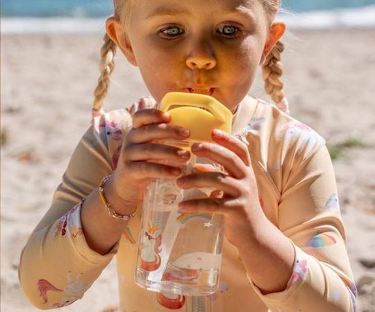Filibabba Kids Water Bottle Unicorn Plastic with Straw Transparent 400ml