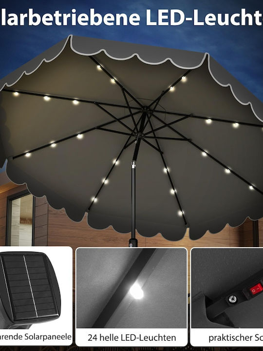 Professioneller Rundschreiben Garten- und Terrassen-Sonnenschirm Metall Grau mit LEDs Durchmesser 3m NP13192GR